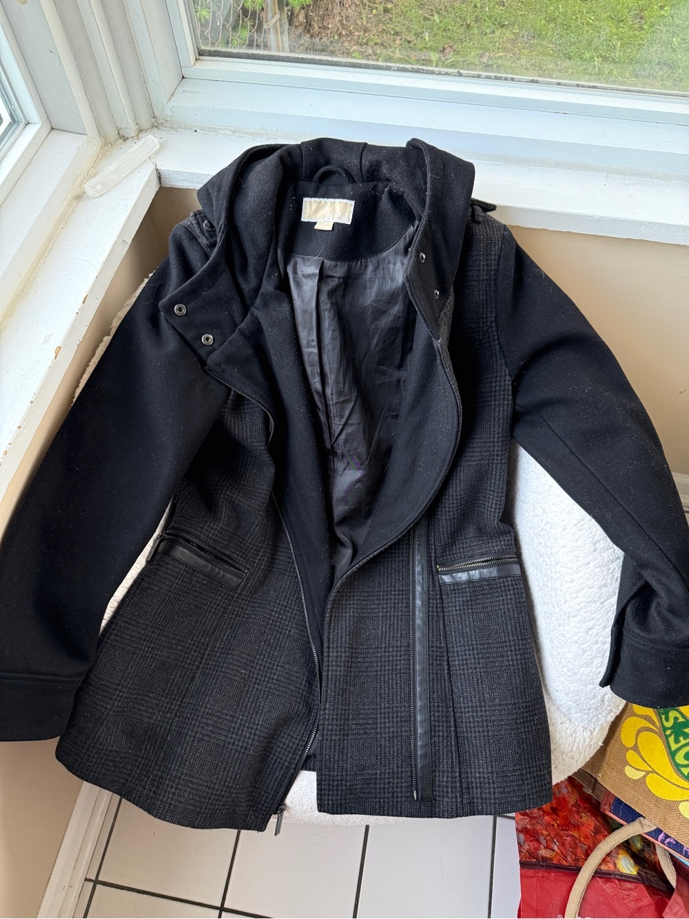 Michael Kors Black Hooded Wool-Blend Pea Coat